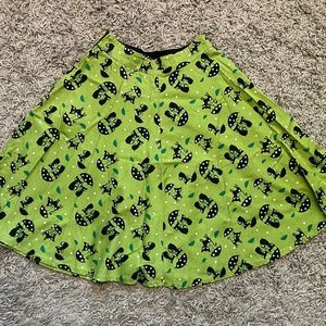 Green Cat Print A-line Skirt